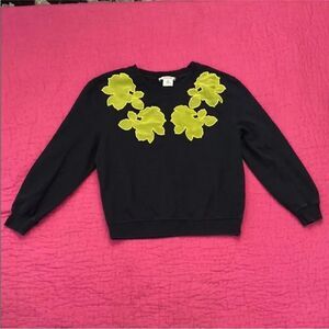 Carven Black Sweatshirt with Yellow Floral Design, XS